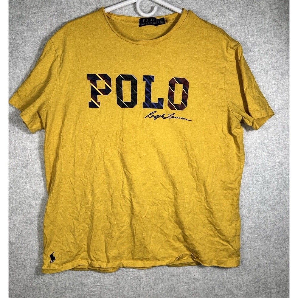 Polo Ralph Lauren Large Men's Yellow Striped Logo Graphic T-Shirt